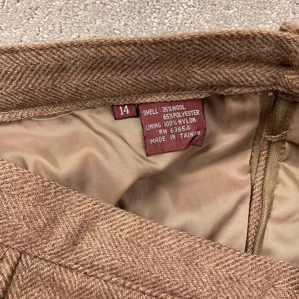 Suit Ability Skirt Set Women 14 Brown Herringbone Wool Classic‎ ALine  2pc VTG